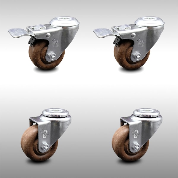 Service Caster 3.5 Inch SS High Temp Glass Filled Nylon Bolt Hole Caster Set with 2 Lock Brakes SCC-SSBHTTL20S3514-GFNSHT-2-S-2 - main